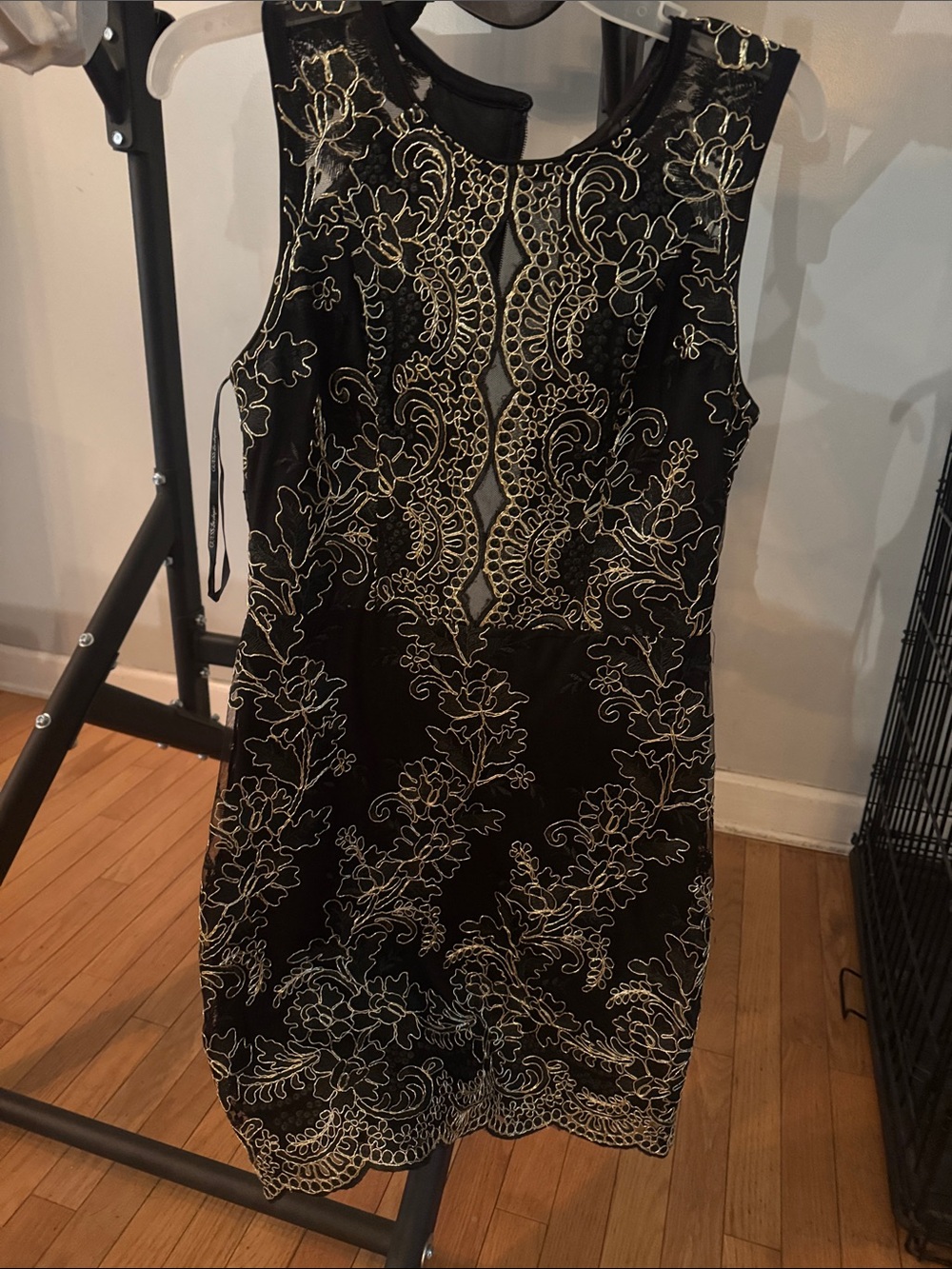 GUESS Black Dress with Gold Embroidered Lace